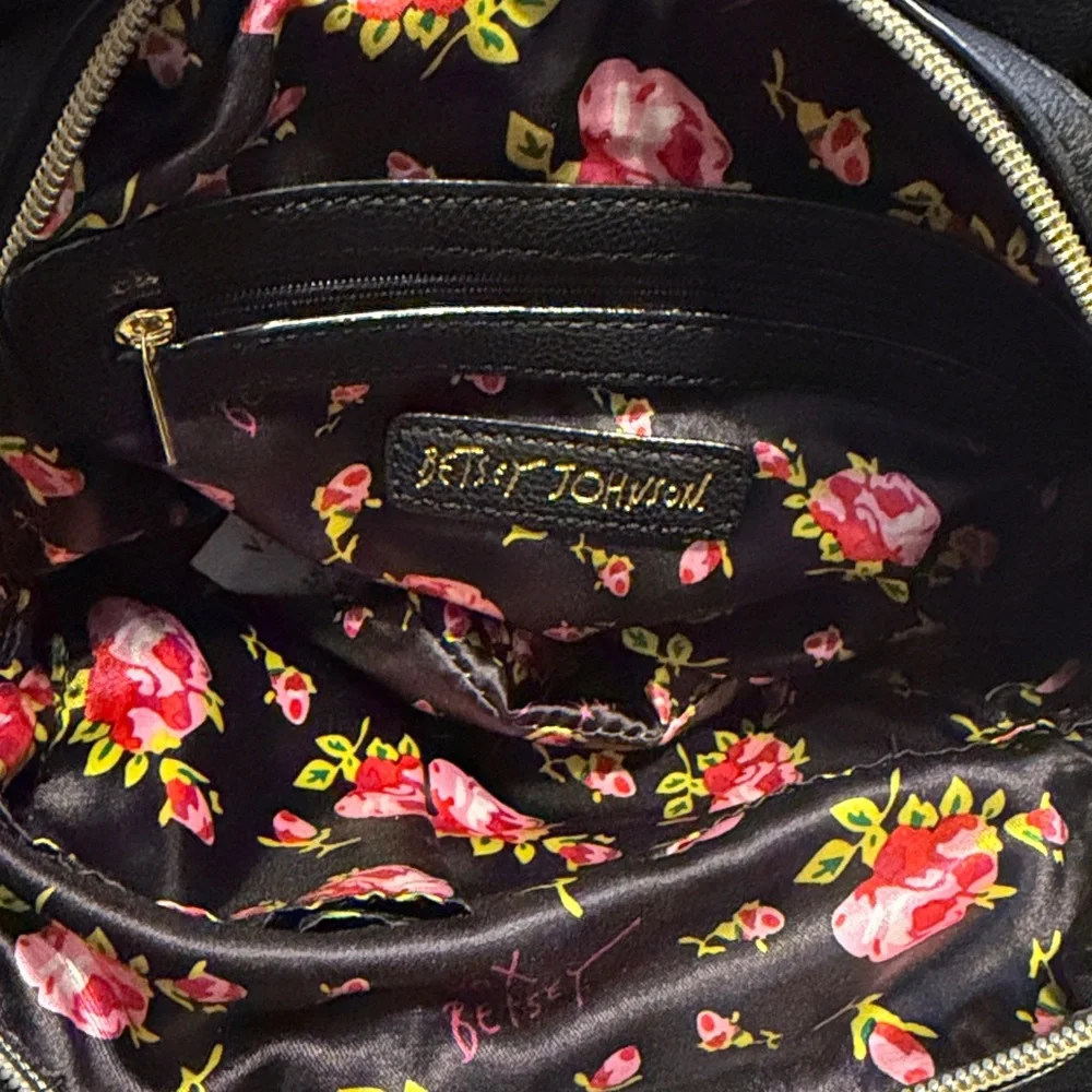 Betsey Johnson Black & White Pebble Satchel with Pink Bow